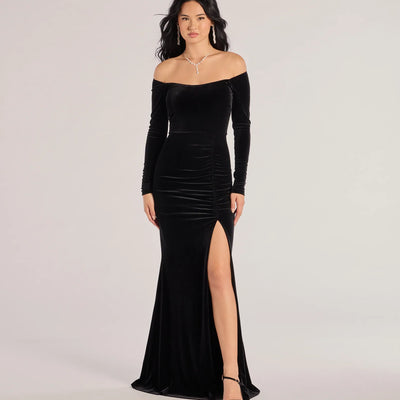 Sonya Off-The-Shoulder Velvet Mermaid Dress