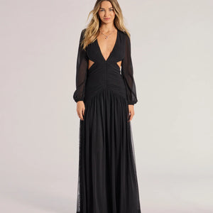 Adley Long Sleeve Cutout Mesh Formal Dress