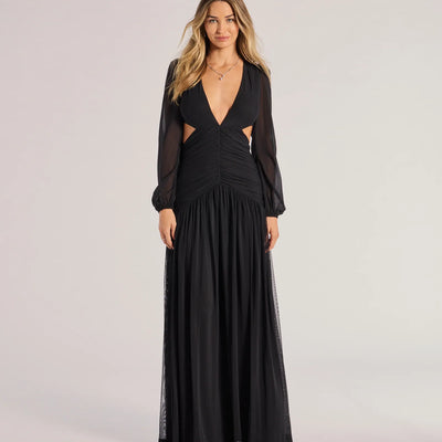 Adley Long Sleeve Cutout Mesh Formal Dress