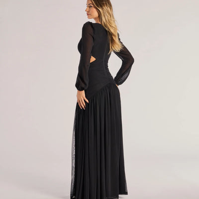 Adley Long Sleeve Cutout Mesh Formal Dress