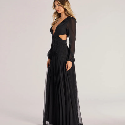 Adley Long Sleeve Cutout Mesh Formal Dress
