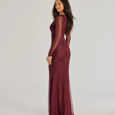 Alanna Glitter Mesh Long Sleeve Mermaid Dress