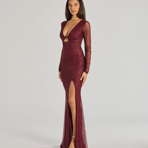 Alanna Glitter Mesh Long Sleeve Mermaid Dress
