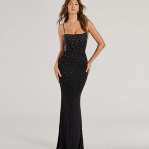 Noa Lace-Up Rhinestone Corset Mermaid Dress