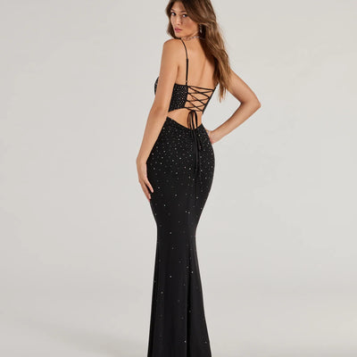 Noa Lace-Up Rhinestone Corset Mermaid Dress