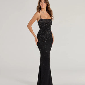 Noa Lace-Up Rhinestone Corset Mermaid Dress