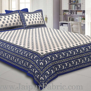 Blue Border with Bell And Floral Cotton Double Bedsheet