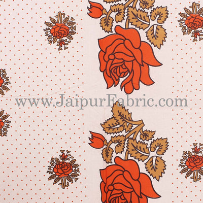 Dotted White Base Orange Lotus Flower Print Cotton Double Bed Sheet