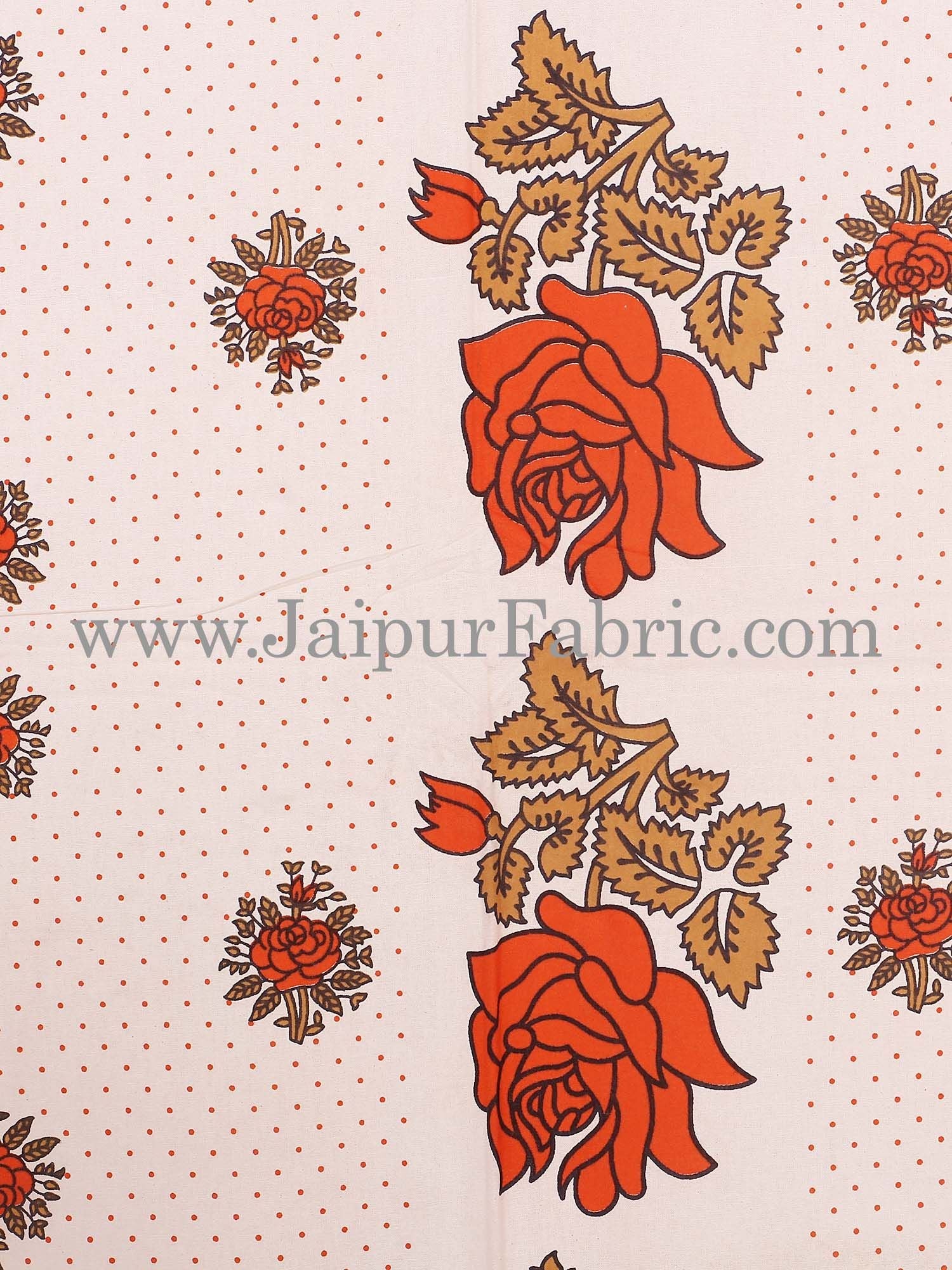 Dotted White Base Orange Lotus Flower Print Cotton Double Bed Sheet