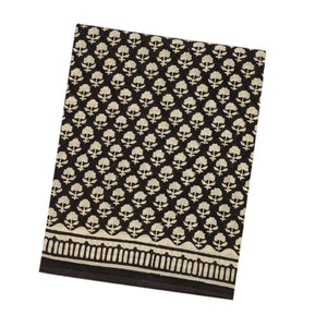 Black Woven Jaipur Cotton Saree With Cream Printed Floral Motifs