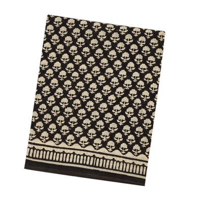 Black Woven Jaipur Cotton Saree With Cream Printed Floral Motifs
