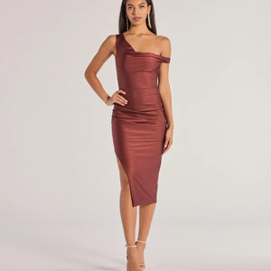 Iconic Silhouette Off-Shoulder High Slit Midi Dress