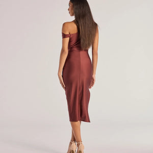 Iconic Silhouette Off-Shoulder High Slit Midi Dress