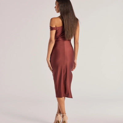 Iconic Silhouette Off-Shoulder High Slit Midi Dress