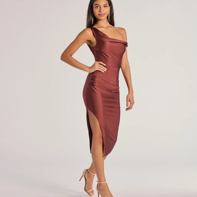 Iconic Silhouette Off-Shoulder High Slit Midi Dress
