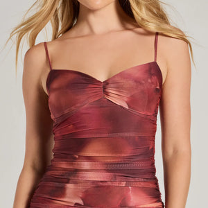 Romantic Glam Abstract Floral Ruched Midi Dress