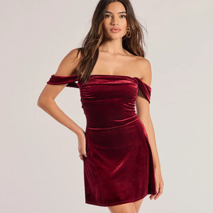 Flirty And Chic Velvet Off-The-Shoulder Mini Dress