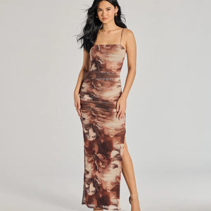 Ravishing Florals High-Slit Ruched Maxi Dress