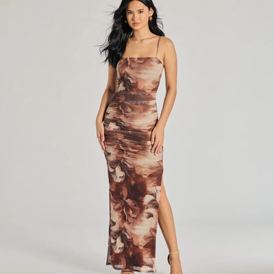 Ravishing Florals High-Slit Ruched Maxi Dress