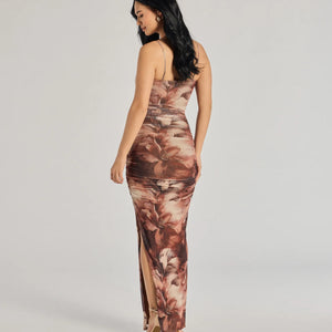 Ravishing Florals High-Slit Ruched Maxi Dress