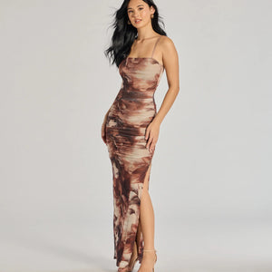Ravishing Florals High-Slit Ruched Maxi Dress