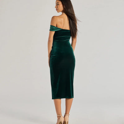Totally Luxe Velvet Off-The-Shoulder Midi Dress