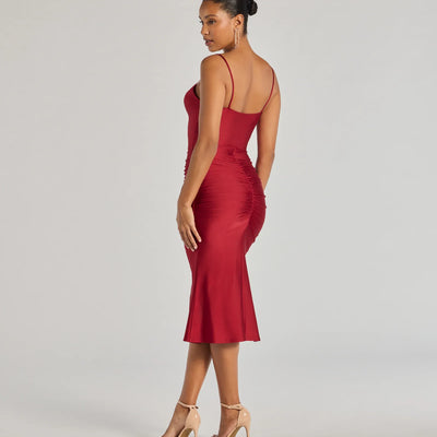 Stunning Silhouette Ruched Knit Midi Dress