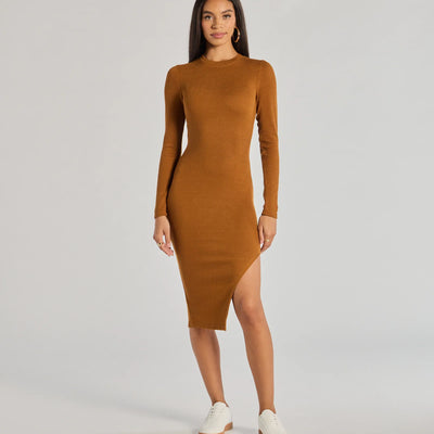 All Things Cozy High Slit Knit Midi Dress