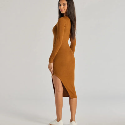 All Things Cozy High Slit Knit Midi Dress