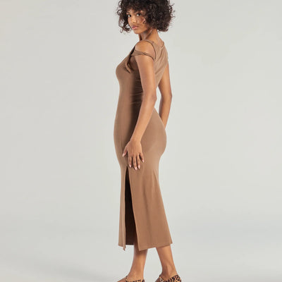 Twist Of Chic High-Slit Knit Midi Dress