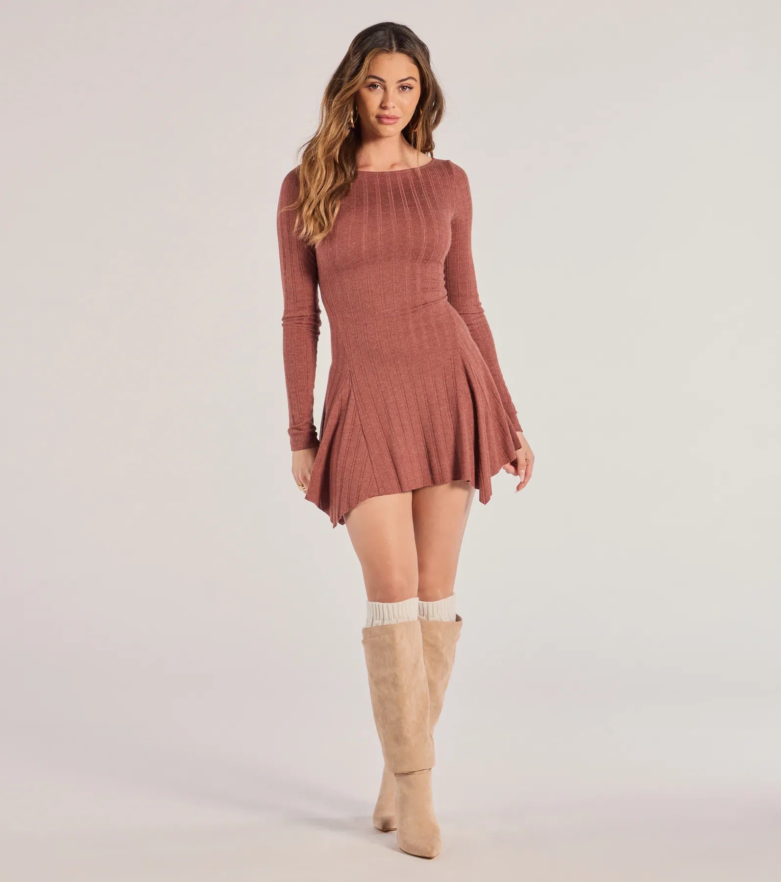 Luxe Charm Cashmere Knit Hanky Hem Mini Dress