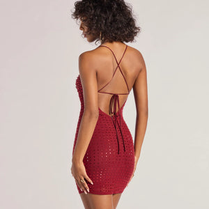 Glam Babe Rhinestone Mesh Strappy Back Mini Dress