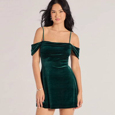 Luxe Chic Velvet Cold-Shoulder A-Line Mini Dress
