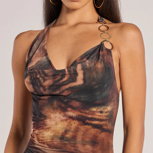Fierce Look Animal Print Mesh Halter Mini Dress