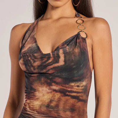 Fierce Look Animal Print Mesh Halter Mini Dress