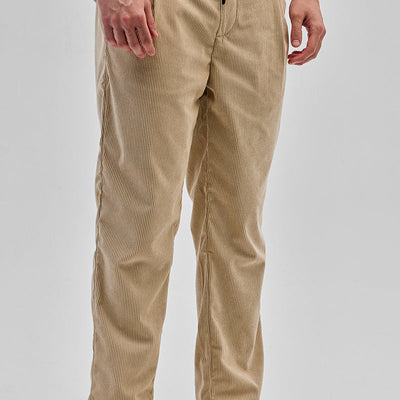 Beige Corduroy Relaxed Fit Trousers