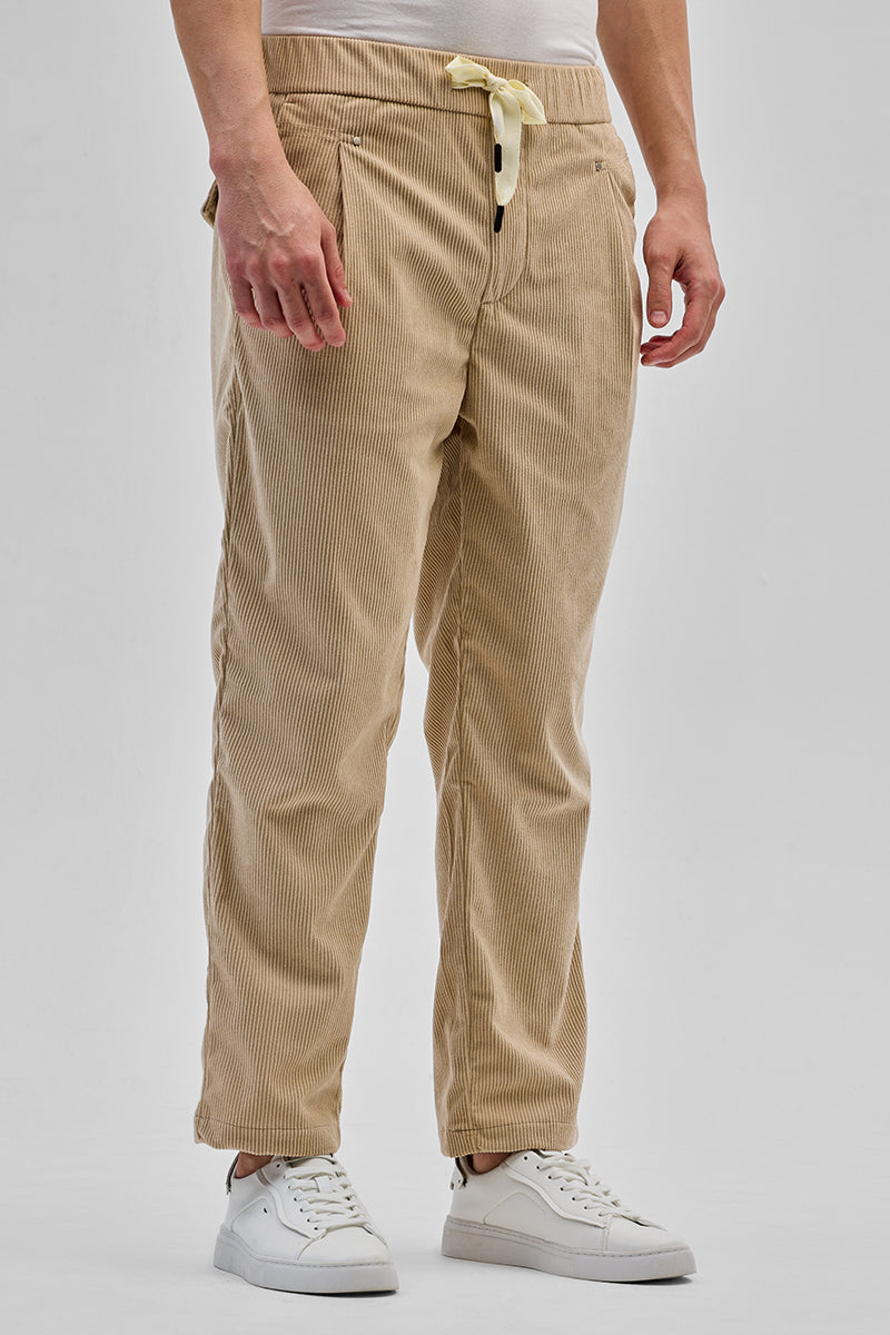 Beige Corduroy Relaxed Fit Trousers
