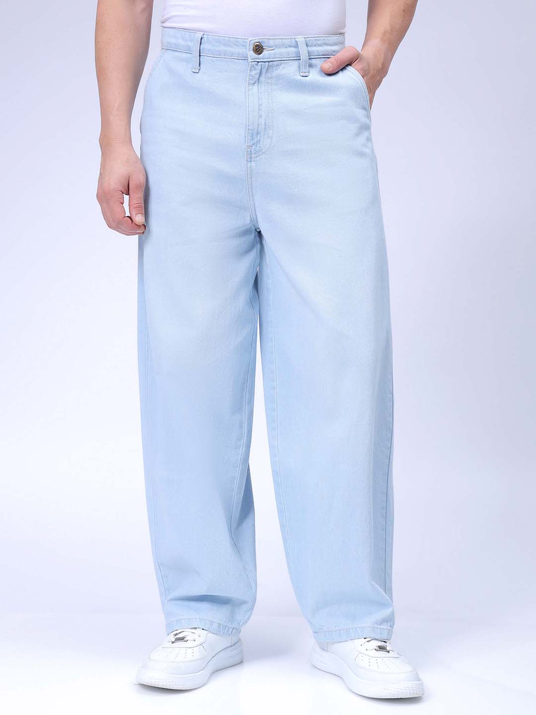 Men's Blue Skater Baggy Fit Solid Jeans