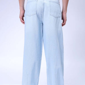 Men's Blue Skater Baggy Fit Solid Jeans