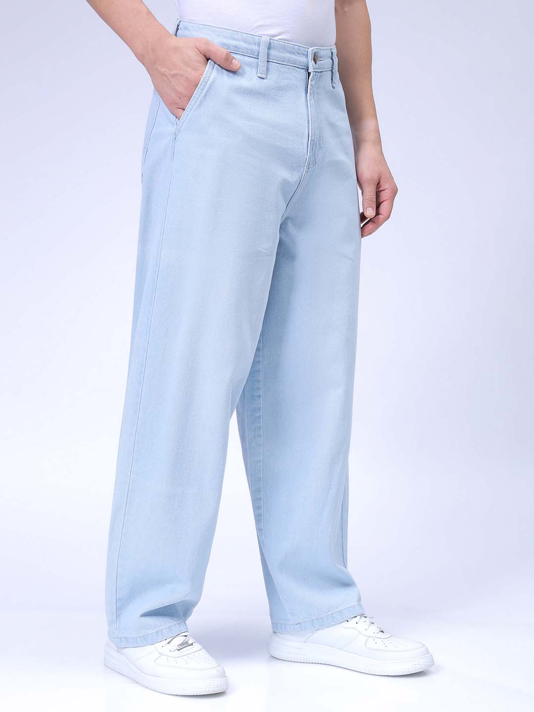 Men's Blue Skater Baggy Fit Solid Jeans