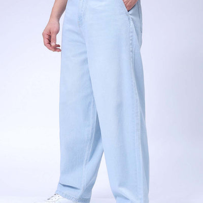Men's Blue Skater Baggy Fit Solid Jeans