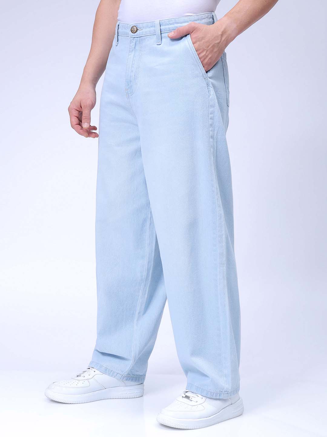 Men's Blue Skater Baggy Fit Solid Jeans