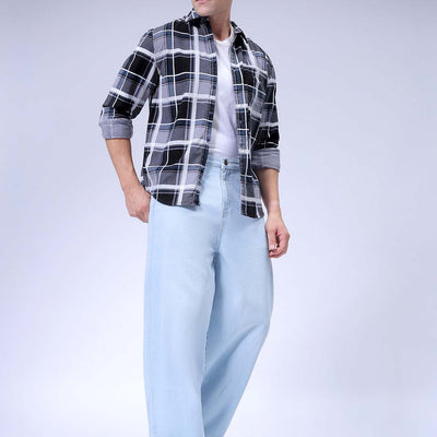 Men's Blue Skater Baggy Fit Solid Jeans