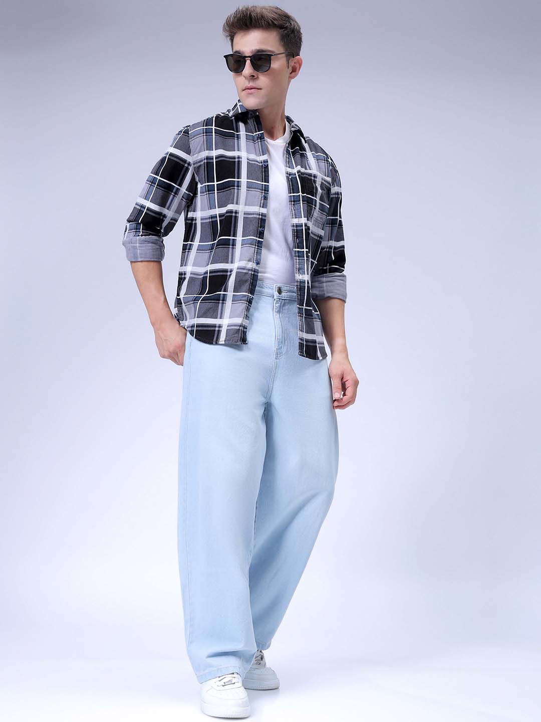 Men's Blue Skater Baggy Fit Solid Jeans