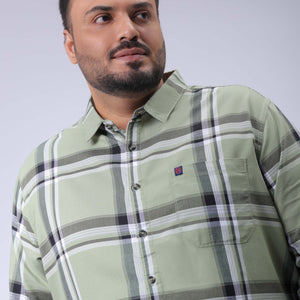 Men's Plus Size Green Regular Fit Checked Casual Shirt