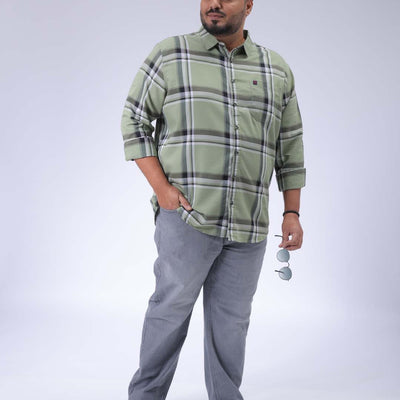 Men's Plus Size Green Regular Fit Checked Casual Shirt