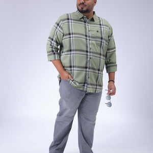 Men's Plus Size Green Regular Fit Checked Casual Shirt