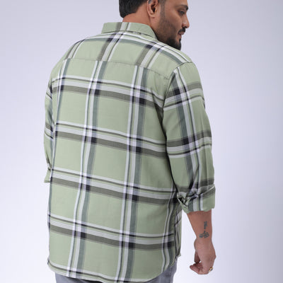 Men's Plus Size Green Regular Fit Checked Casual Shirt