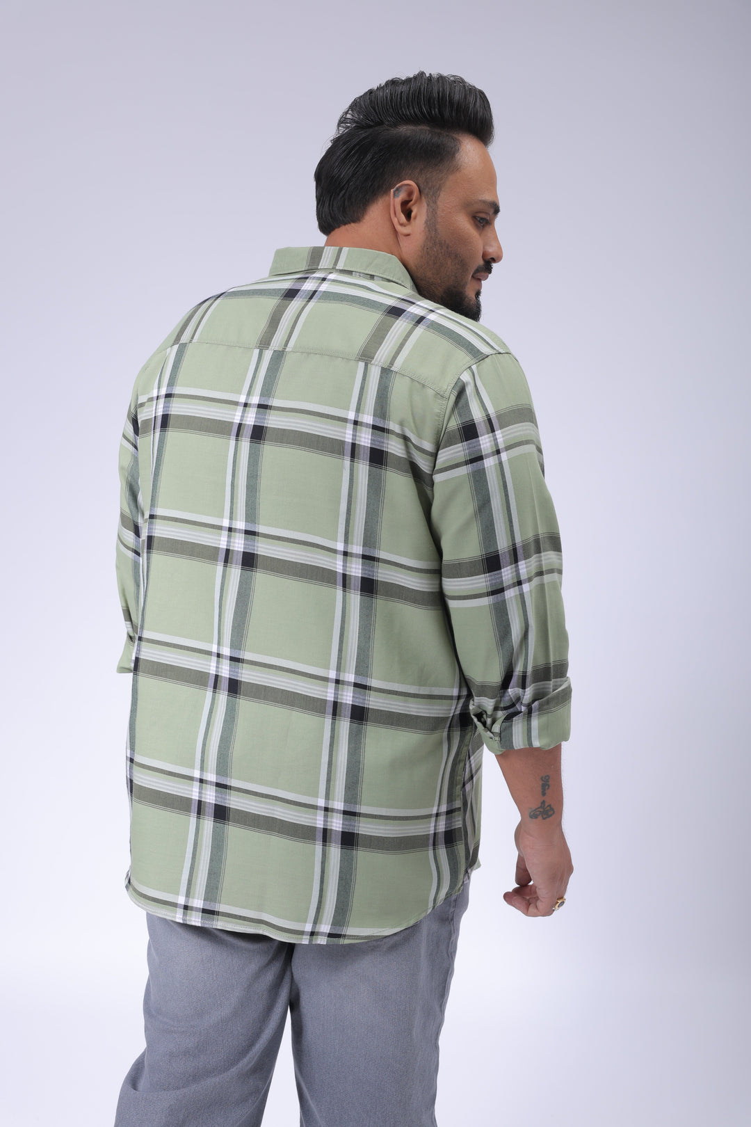 Men's Plus Size Green Regular Fit Checked Casual Shirt