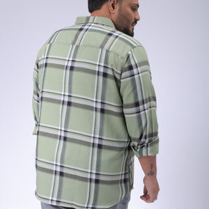 Men's Plus Size Green Regular Fit Checked Casual Shirt